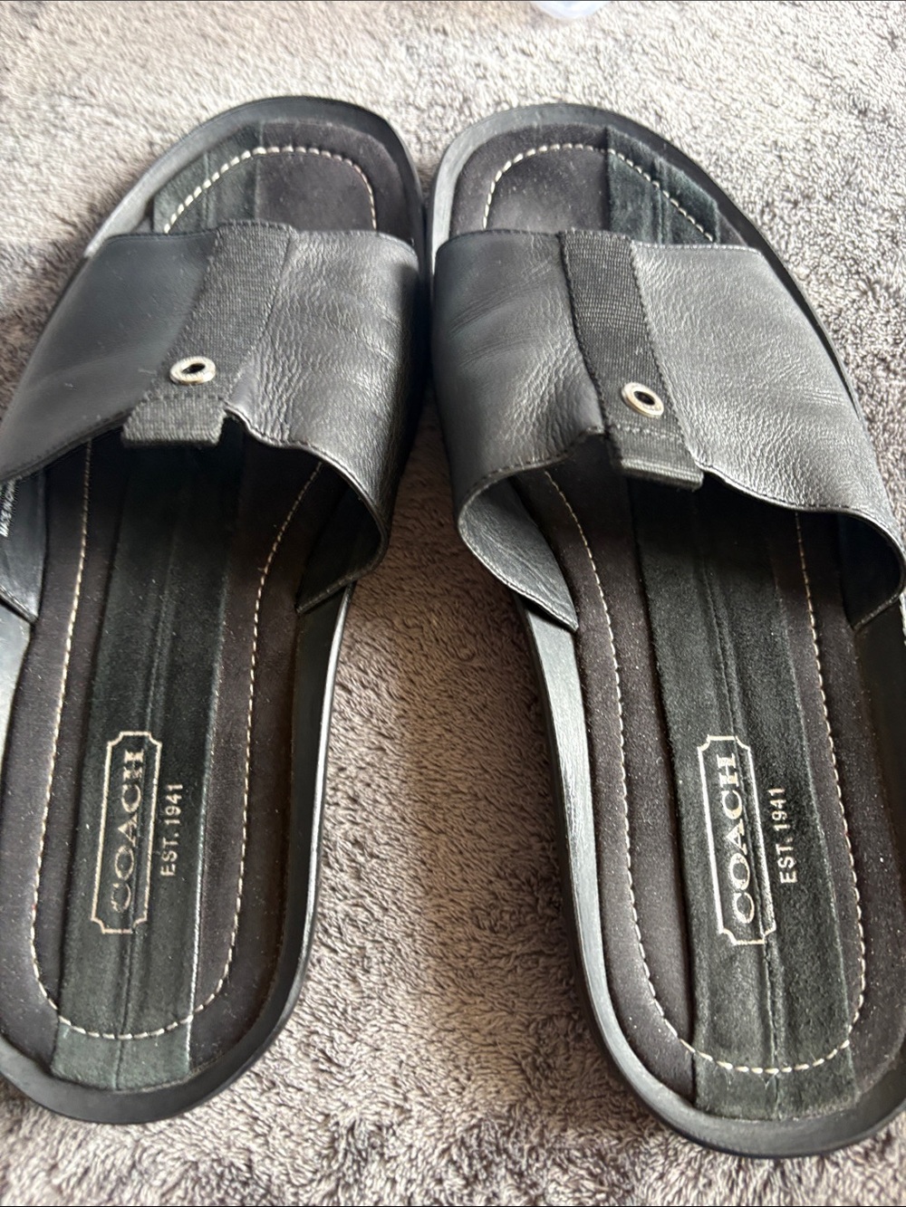 Coach Black Leather Slide Sandals with Subtle Hardware
